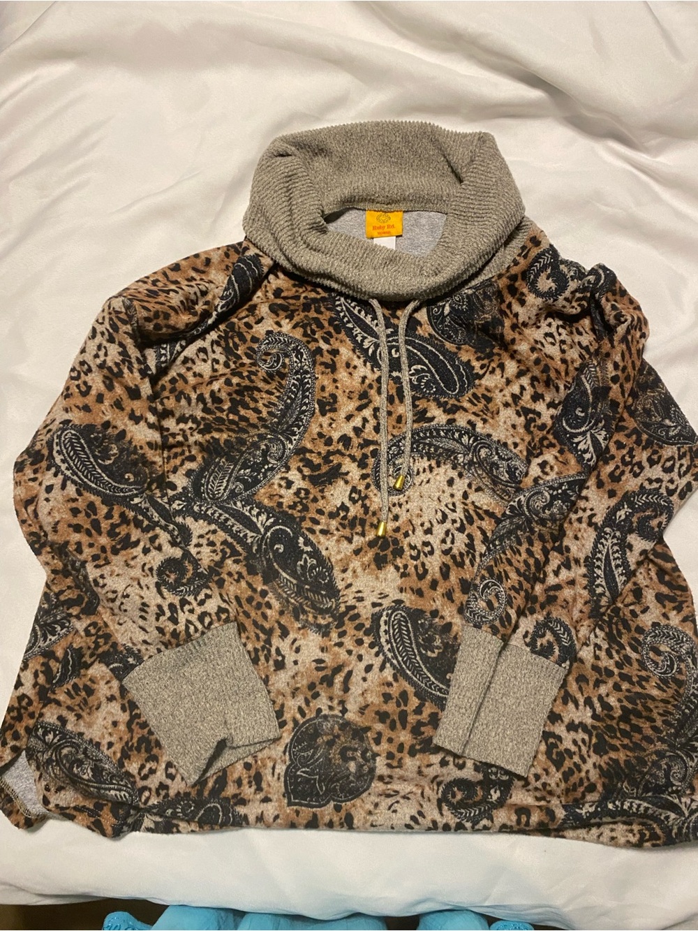 Ruby Rd. Women’s Paisley & Leopard Turtleneck Sweater in Brown and Black